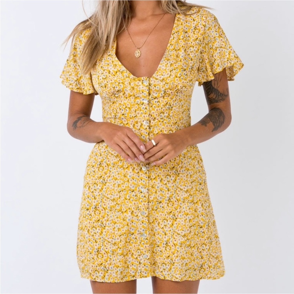 Princess Polly Yellow Floral Mini Dress